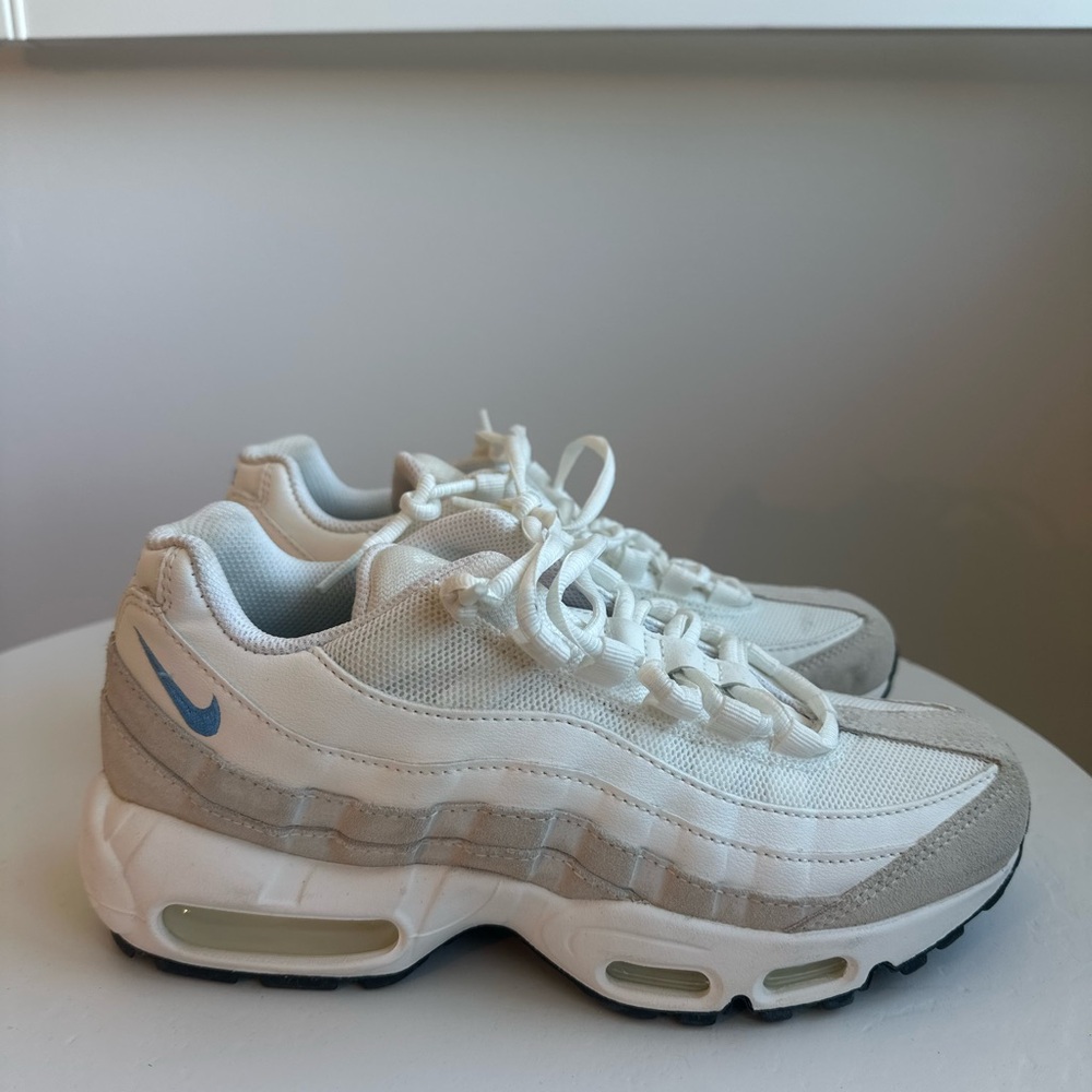 Nike White Sneakers with Light Blue Swoosh